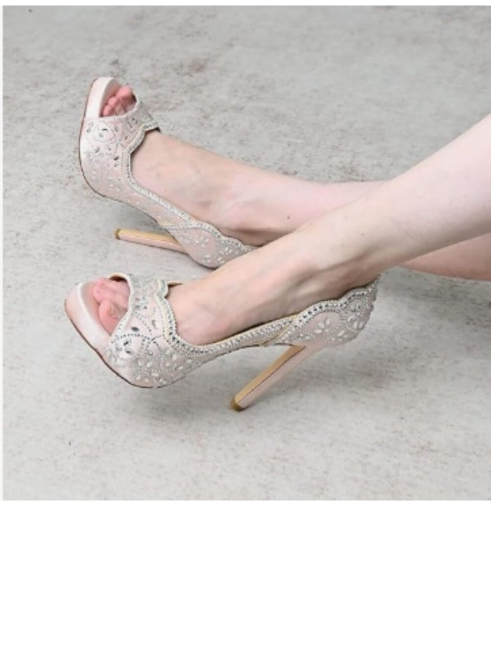 XYD Light Pink Peep Toe Platform Rhinestones Studded Bridal Pumps Satin Shoes